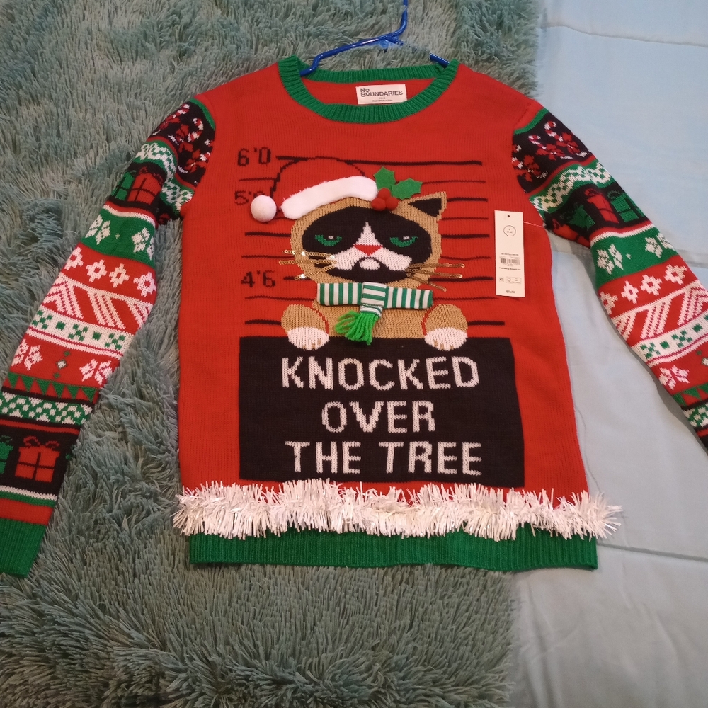 Festive Cat Christmas Sweater - Picture 1 of 7